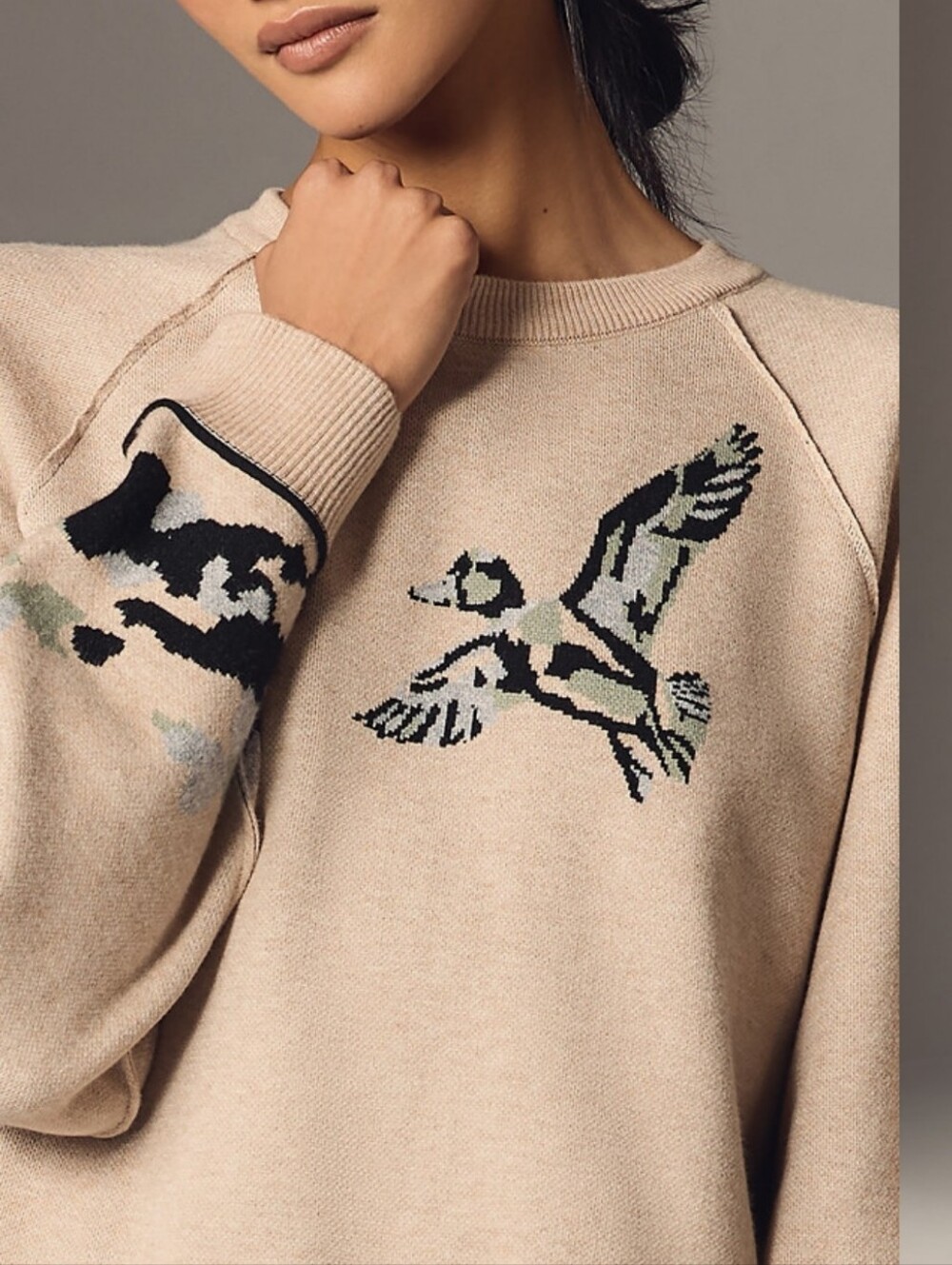 Pilcro by Anthropologie Oaklyn Cozy Crew-Neck Sweatshirt-Neutral Duck - Picture 3 of 5